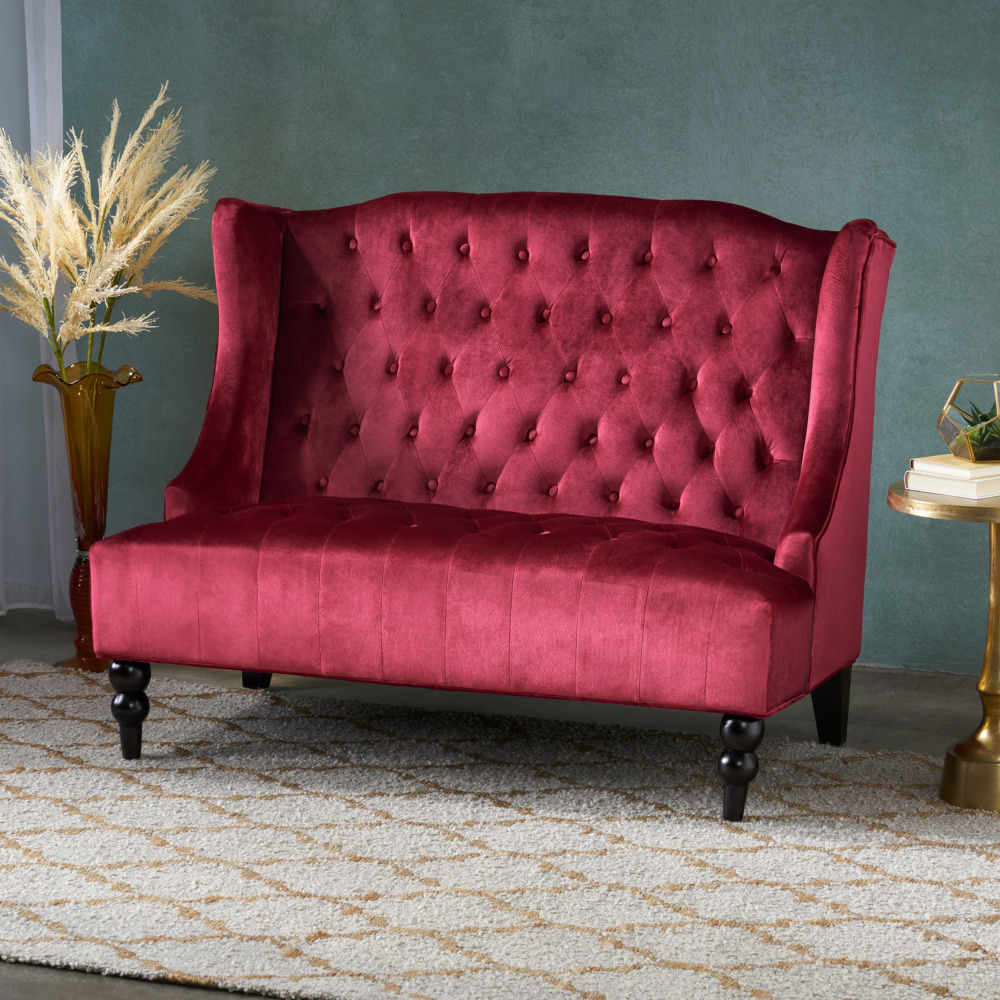 50-Inch Two-Seater Sofa, Comfortable Velvet Fabric, Mid-Century Modern Style, Minimalist Design, Extended Backrest, Compact Two-Seater Suitable for Bedrooms, Apartments And Home Offices
