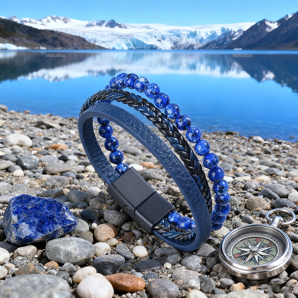 TEMU 1pc Men's Bead Woven Pu Bracelet, Outdoor Jewelry, A For Beach Travel And , A Gift For Him
