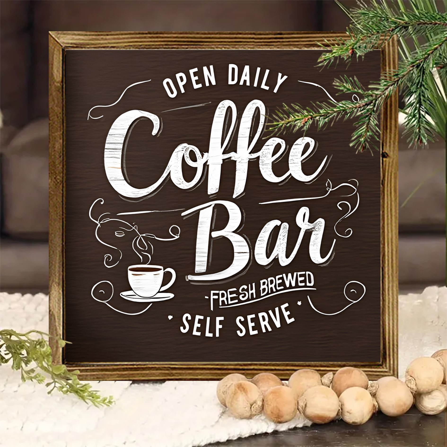E-shop 2D Flat - Eine Wanddekoration aus Holz für einen Cafébar in 2D-Design - "OPEN Bar" Kreative Deko - für Wohnungen, Küchen, Wohnzimmer und Büros -