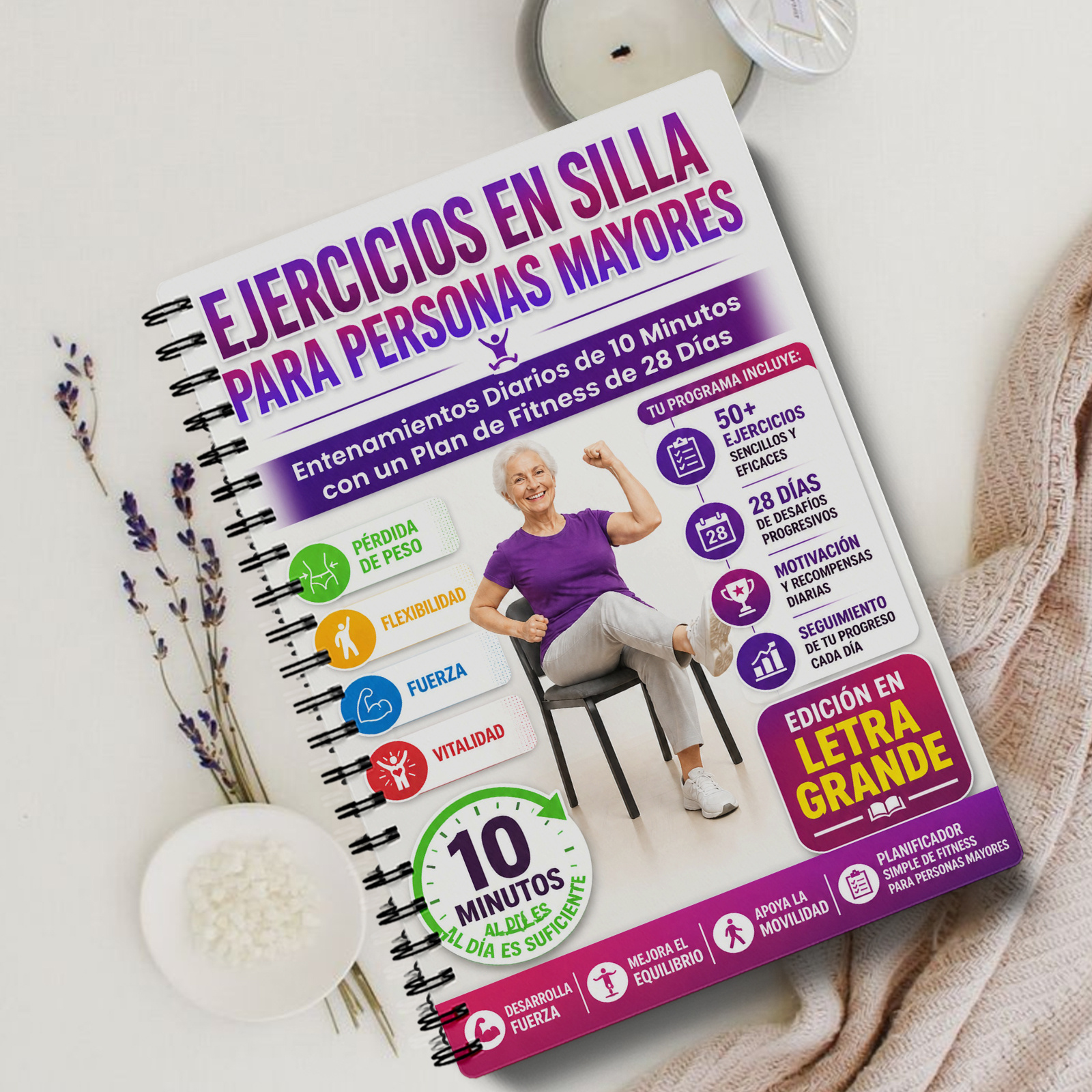 TEMU Libro planificador de ejercicios en silla versión en español con encuadernación en - Registro de entrenamiento de impacto adecuado para mayores,