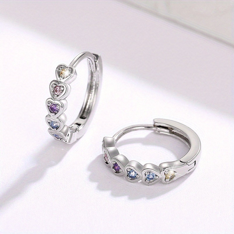 Women's Multicolor Synthetic Gemstone Heart Hoop Earrings, Petite