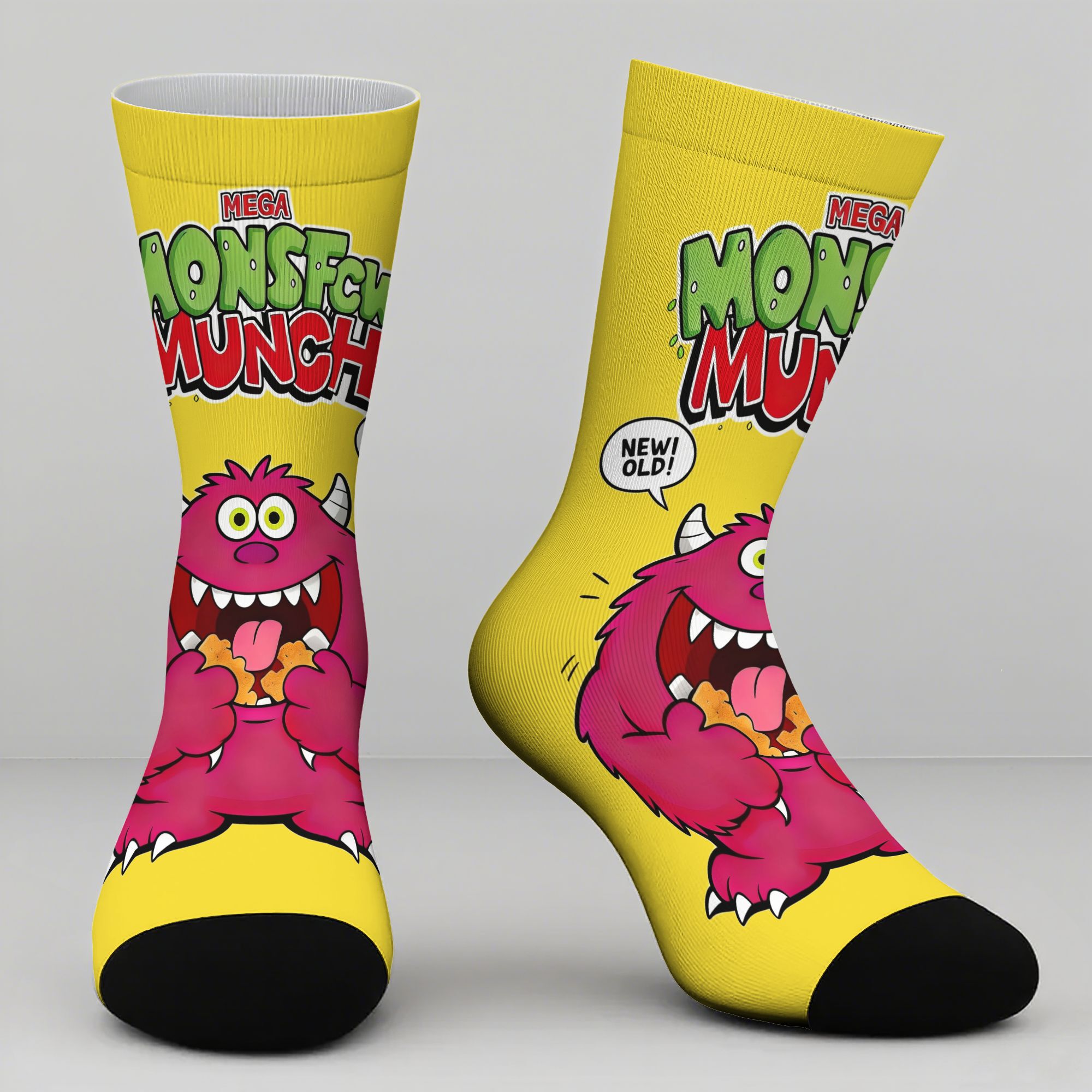 monster crunchy potato chips   graphic socks   design perfect gift for   hand   clean  