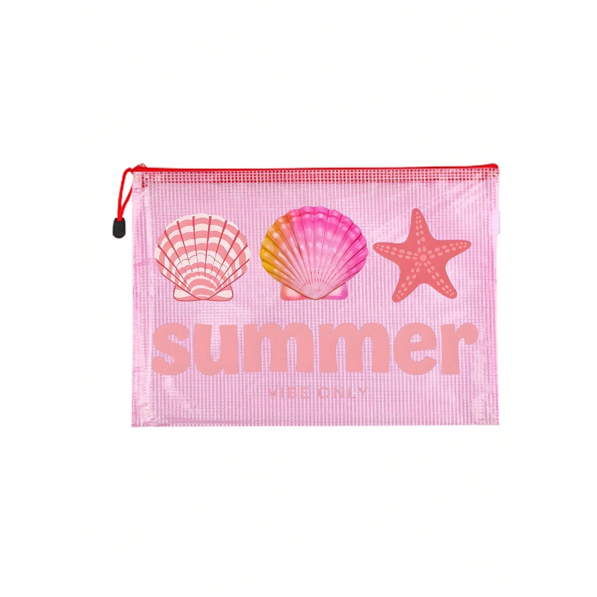 TEMU Beach Mesh Zipper Bag, Beach Bag With Summer Print, A4 Clear File, Large Capacity Portable Swim Tote, Colored Mesh Zipper Pouch Bags, Toiletry