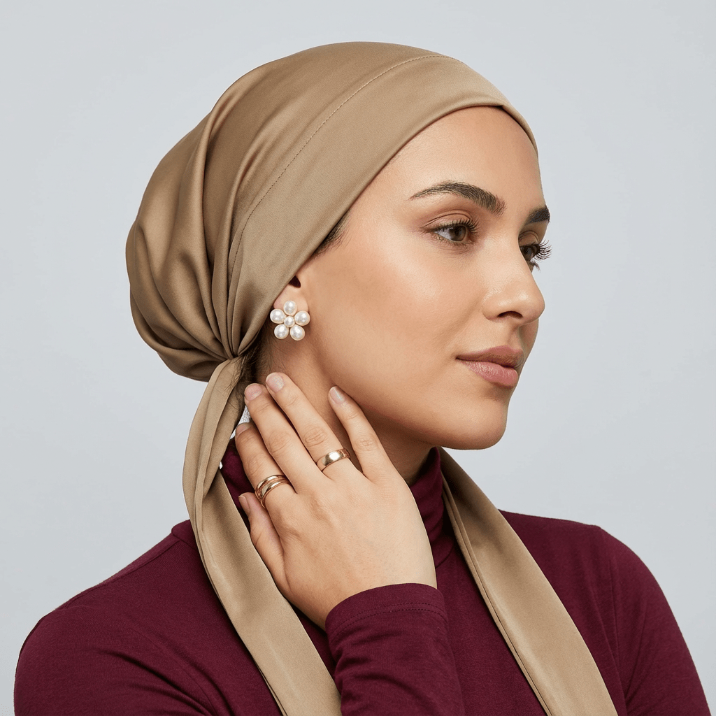 صورة العنصر عمامة رأس إسلامية مرنة لطيفة على البشرة برباط قابل للتعديل، عمامة داخلية، تصميم احتفالي فريد ومقاوم للانزلاق، رباط طويل لضبط  ،   مرن يسمح بالتهوية ولطيف على البشرة، ألوان أساسية متعددة متوفرة، تصميم   كاملة