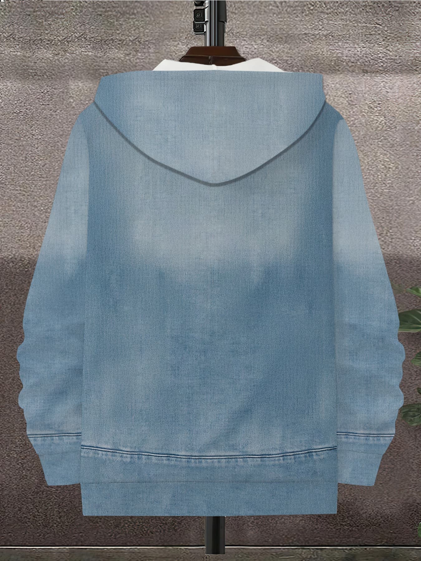 Men's Fashion Imitation Denim Zip-Up Hoodie Casual Versatile Trendy Street Style Cardigan Jacket