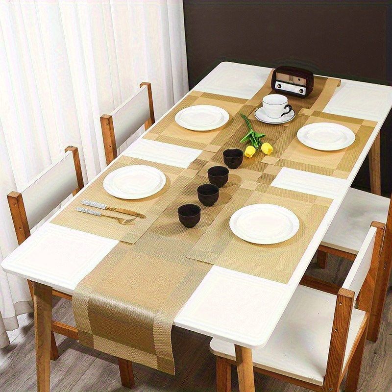TEMU 5pcs 11.8*17.72inch Placemats 4pcs + 13*72inch Table Runner 1pc Modern Simple Diagonal Table Runner Set Placemats Western Placemats Bowl Mats