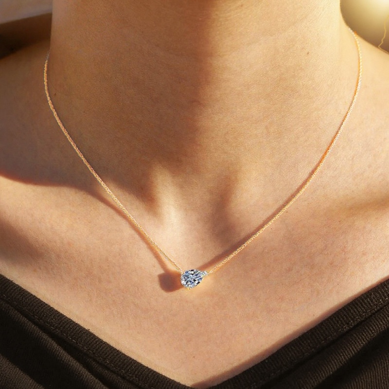 Image of 925 Sterling Silver 1 Carat Pear-shaped Moissanite Pendant Necklace, Minimalist Versatile Unisex Couple Style, Ideal Gift For Holidays And Weddings, Gift Box Included