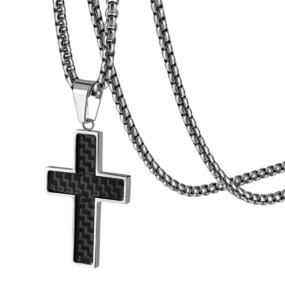 Image of Religious Christian Cross Necklace With Stainless Steel Chain & Cross Pendant - Gothic Christ Symbol Jewelry Gift For , Unisex Church Wear, Christmas, Thanksgiving, Father' Day Present