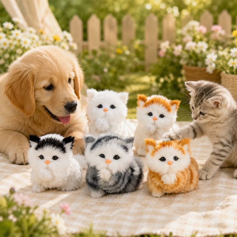5pcs New Realistic Kitten Puppy Plush Toys Self-happy Biting Toys