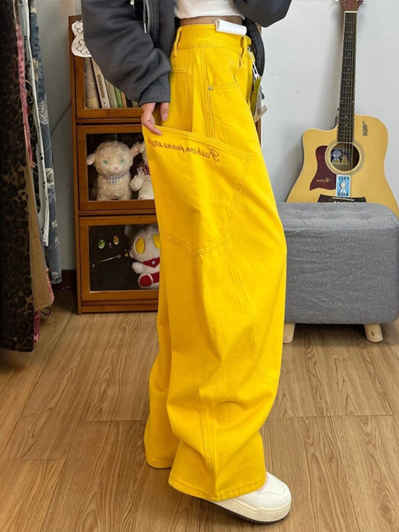 【JEMUT】23SS★ Yellow Washing Wide Denim Pants Jeans | Yellow Tint Wide Leg Denim Jean | boohoo