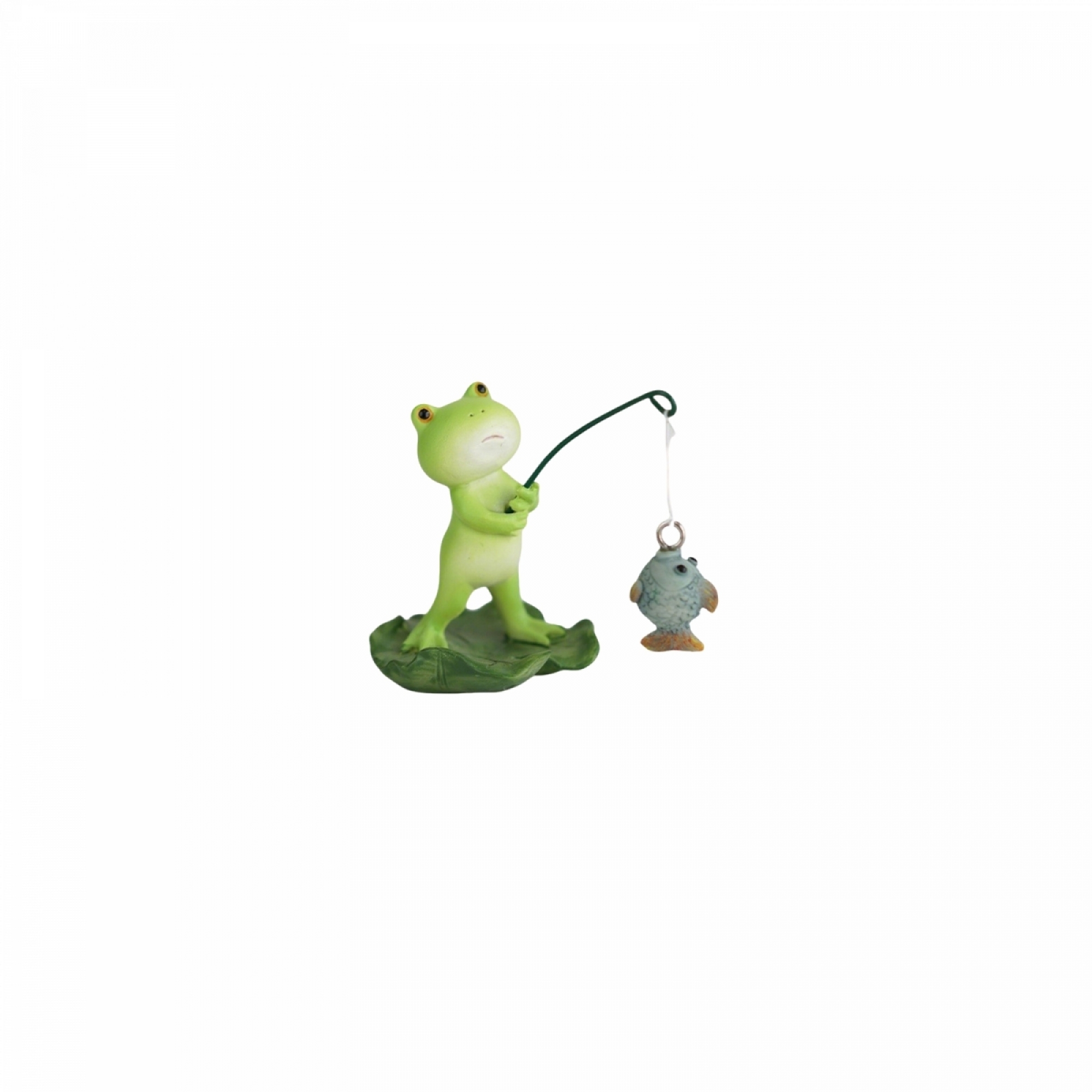 Image of Small Frog Garden Statue Whimsical Animal Figurine With Rod And Fish For Indoor Outdoor Yard Patio Lawn