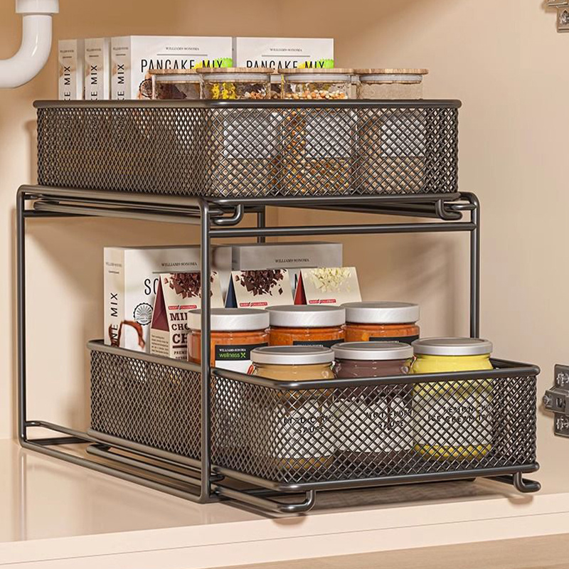 

Large Capacity Carbon Steel Pull-out Organizer - , Slide-out Storage Rack For Kitchen & Bathroom