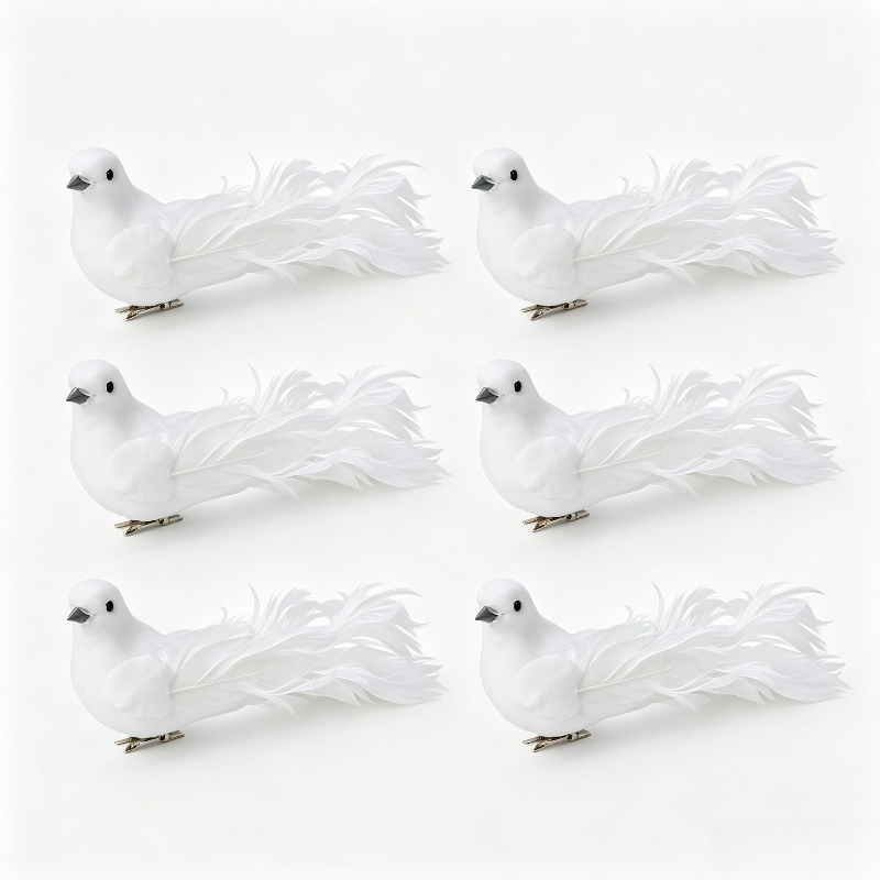 TEMU 6pcs/12pcs Realistic Feather Pigeon & Statues - Plastic Flying Bird Figurines Suitable For Outdoor/ Garden Decor, Christmas Decorations,