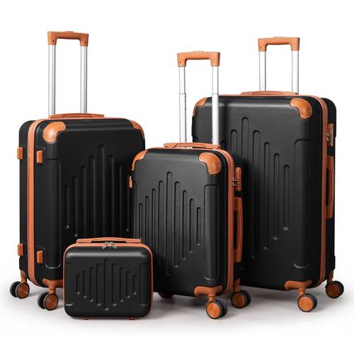 dunkelviolett mit braunem hartschalen-koffer-set, 4/5-teiliges, erweiterbares hartschalen-reisegepäck mit spinner-rädern, leichtes reisegepäck (12/16/20/24/28 zoll)