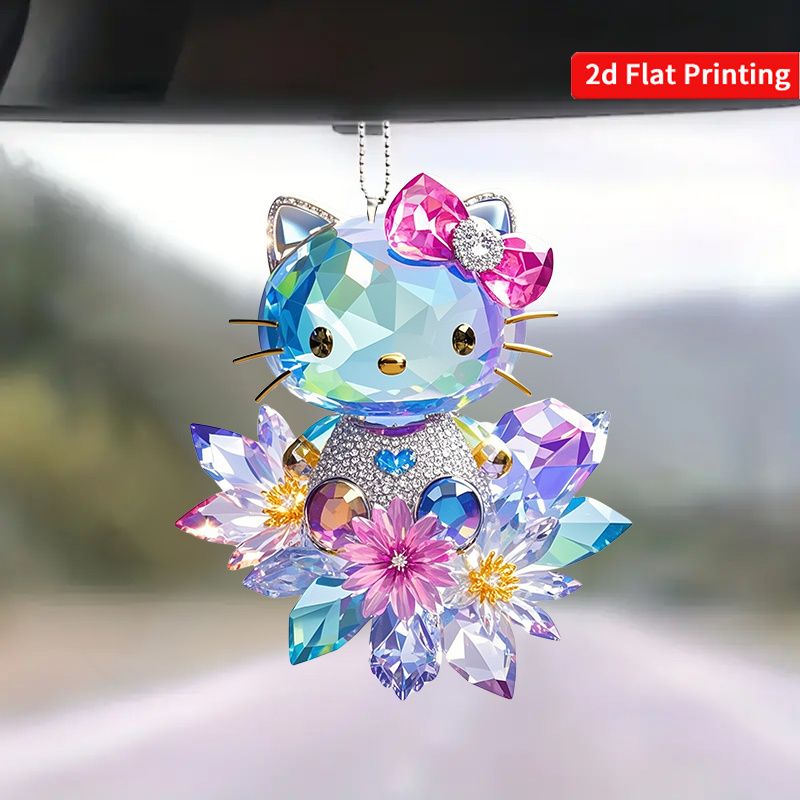 

Sanrio Hello Kitty Acrylic Car Charm - Cute Cartoon Flower Pendant, Car Interior , Cute Car Accessories, Backpack Pendant