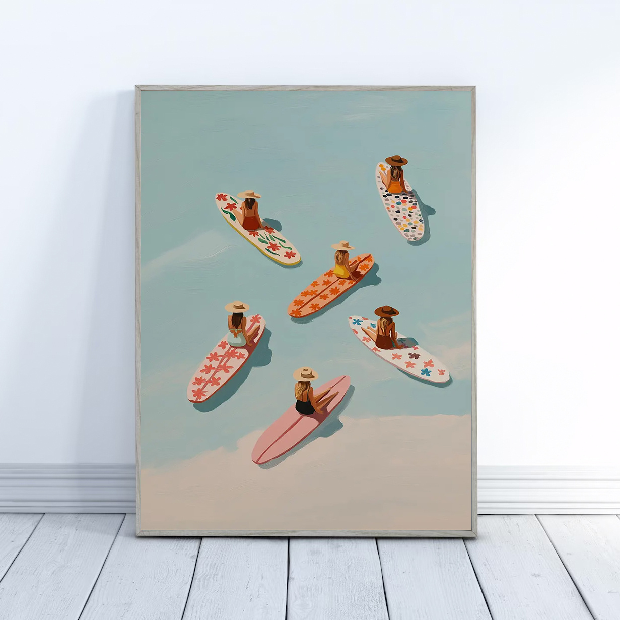 TEMU 1pc, 2d Flat, Surfing Kids Mural, Modern Coastal Decor, Summer Beach Print, Surfing Kids Poster, Colorful Surfboard Art, Bohemian Style Wall