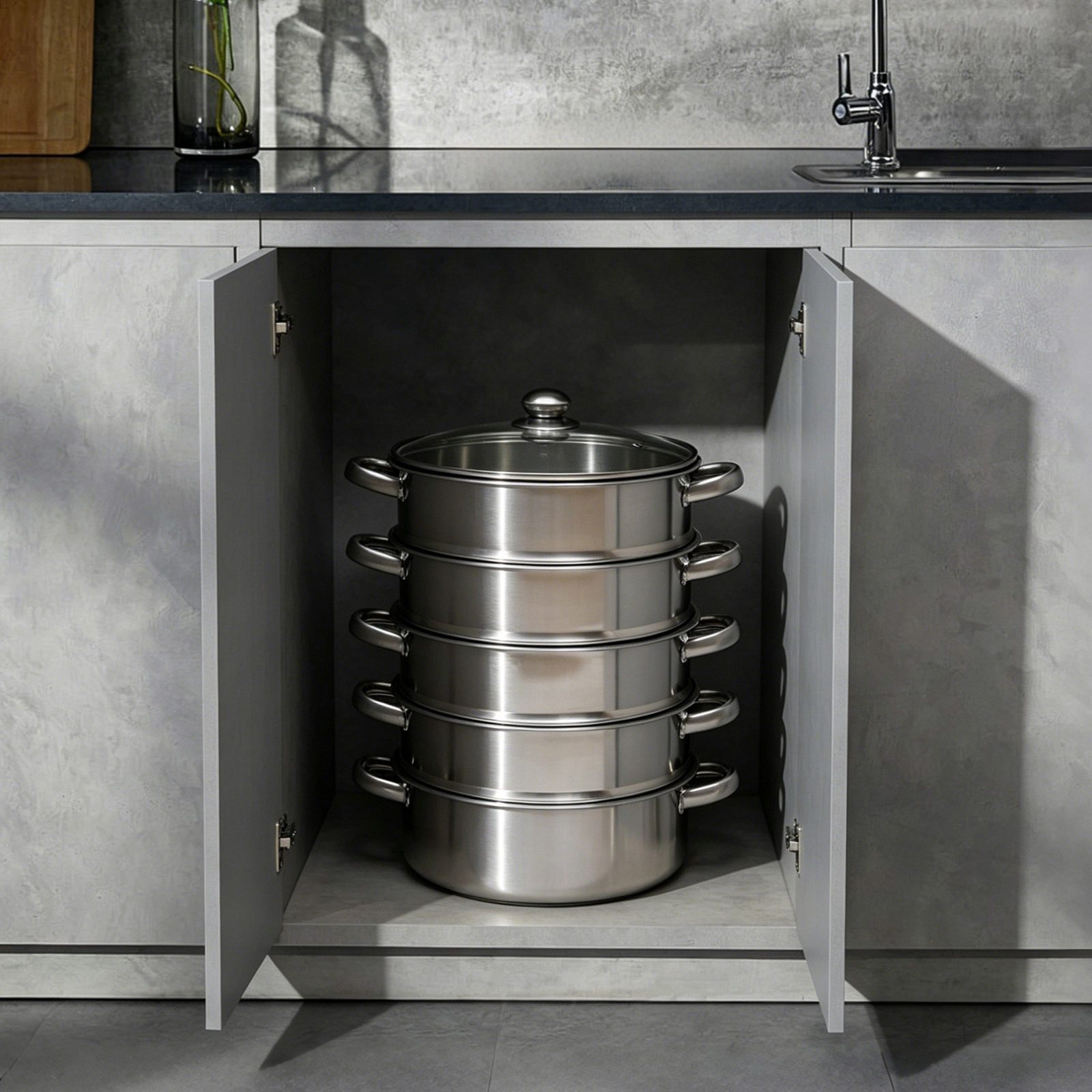 TEMU Steamer, Steaming Basket, Five-tier Multifunctional Steamer, With A Lid, Steam On Top, Boil On -a Versatile Soup Pot, 4 Steaming Tiers Plus A