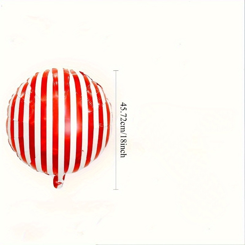 Image of 12 Red And White Striped Balloons, 18-inch Aluminum Foil Circus Balloons, Perfect For Carnival And Party Decorations, Mixed Colors, Round Shape, No Electricity Needed