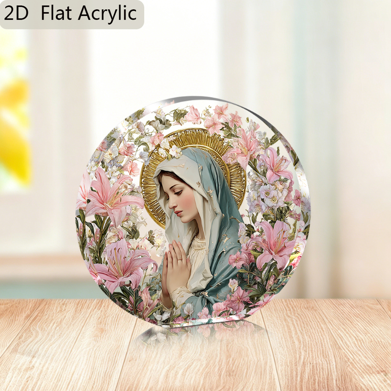 TEMU Piatto 2D, 1 pz Ornamento Maria per Decorazione Casa Scrivania - Cristiana con Rosa e della Maria, Regalo Religioso in Acrilico per Natale, per