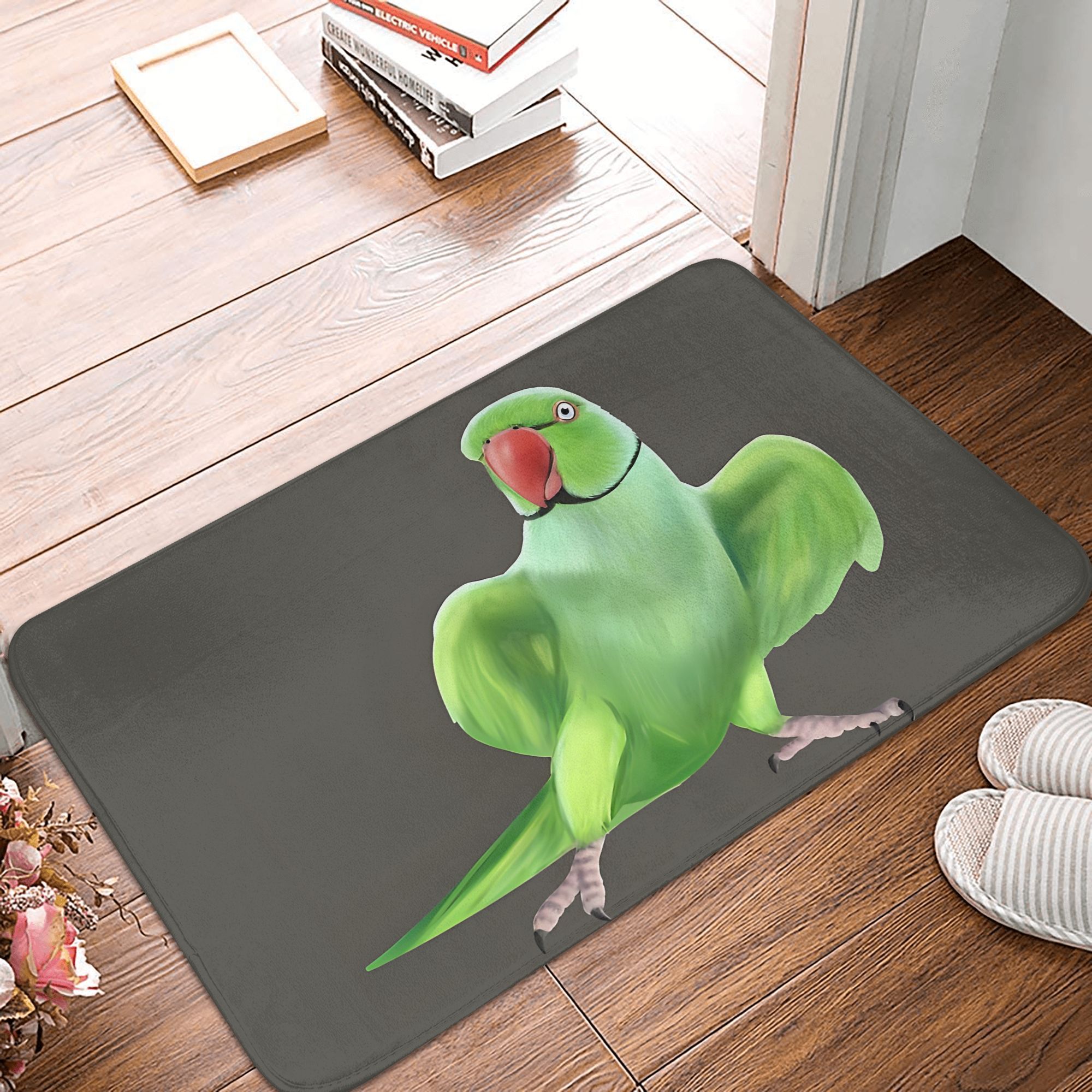 TEMU 1pc Indian Parrot Rug - Non-slip Bird-themed Carpet Suitable For /outdoor Use, Machine-washable Mat With Indian Parrot, Compact Decorative Rug