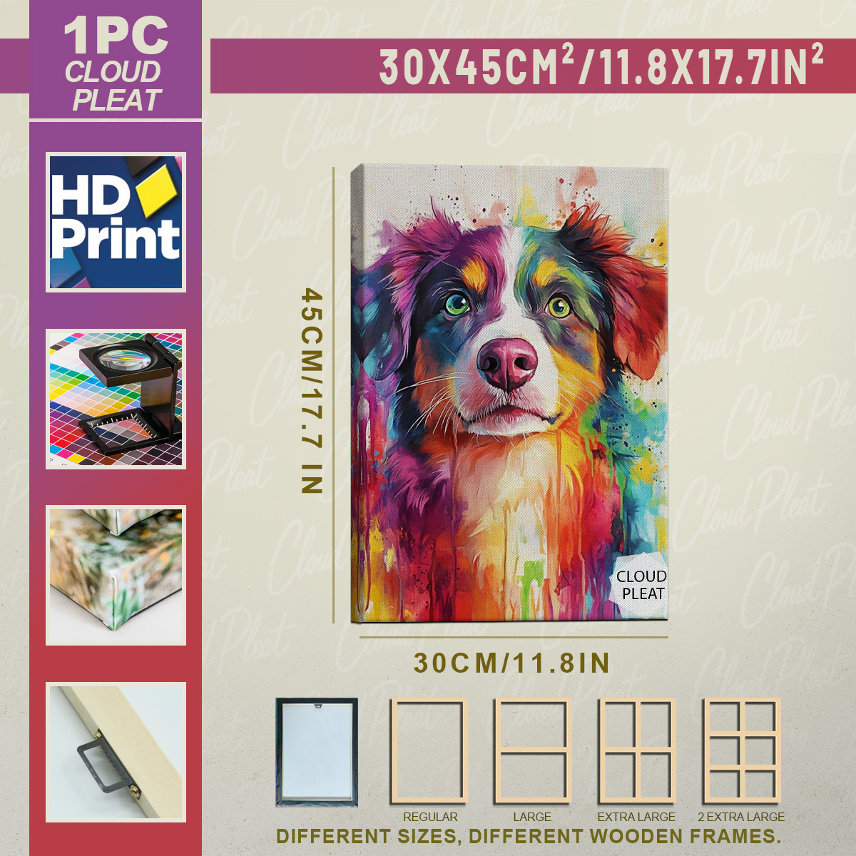 TEMU 2d Flat, 1pc Ink Watercolor Painting Decoration, Canvas Art, Framed/frameless, Your Pet&;s Photo For Personalized Transformation, Dog Group