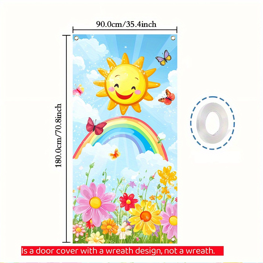 TEMU 2d Door Banner 1 Piece Of A 2d Door Banner, Featuring A Spring-themed Design With Floral Patterns, Suitable For Hanging As A Background Sign For
