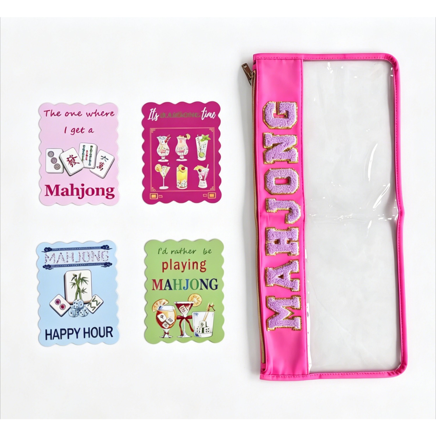 4pcs Wavy Mahjong Shuffler Set With A Magenta Large-capacity Mahjong Storage Bag And A Pink Padded Case For American-style Mahjong: A Mahjong Enthusiast Accessory Set