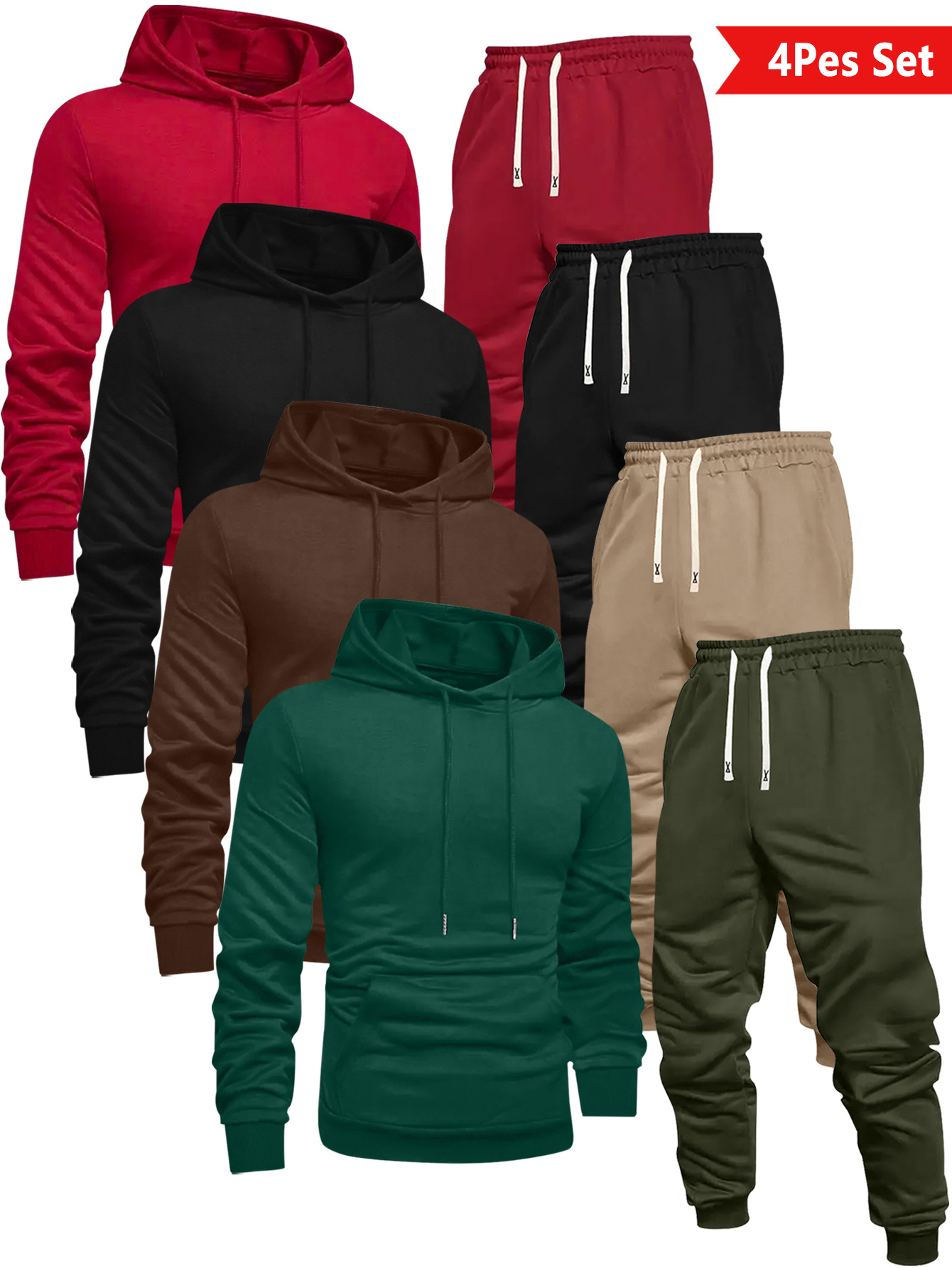 Ensemble Sportif Homme — Sweat à Capuche & Jogging Ensemble sportif tendance pour hommes avec sweat à capuche uni et pantalon à cordon de serrage, lavable en machine, pour activités extérieures décontractées