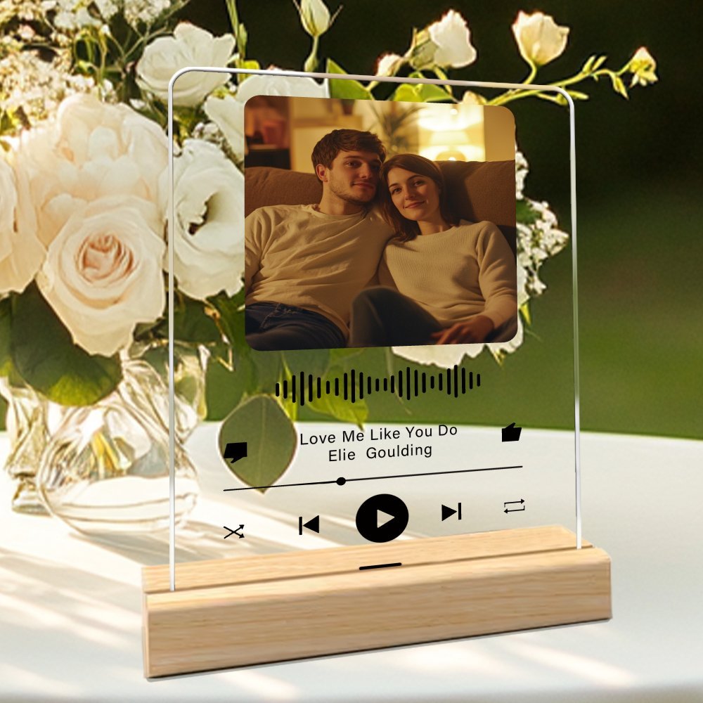 

Custom Acrylic Record Plaque With Wooden Stand - Personalized Album Cover Decor, Perfect Anniversary Gift For Him Or Her