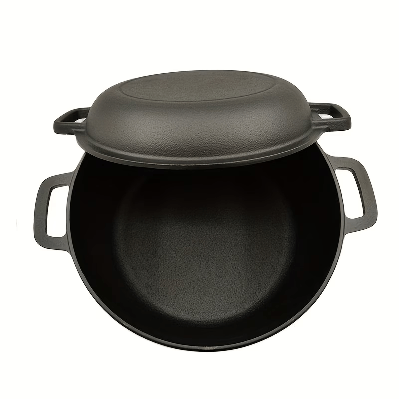 TEMU Cast Iron , 10.2' (26cm) 2-in-1 Dutch Oven & Frying Pan Lid With Handles Pre-, Black Solid Cast Iron, For Oven Baking Steaks Stew Families