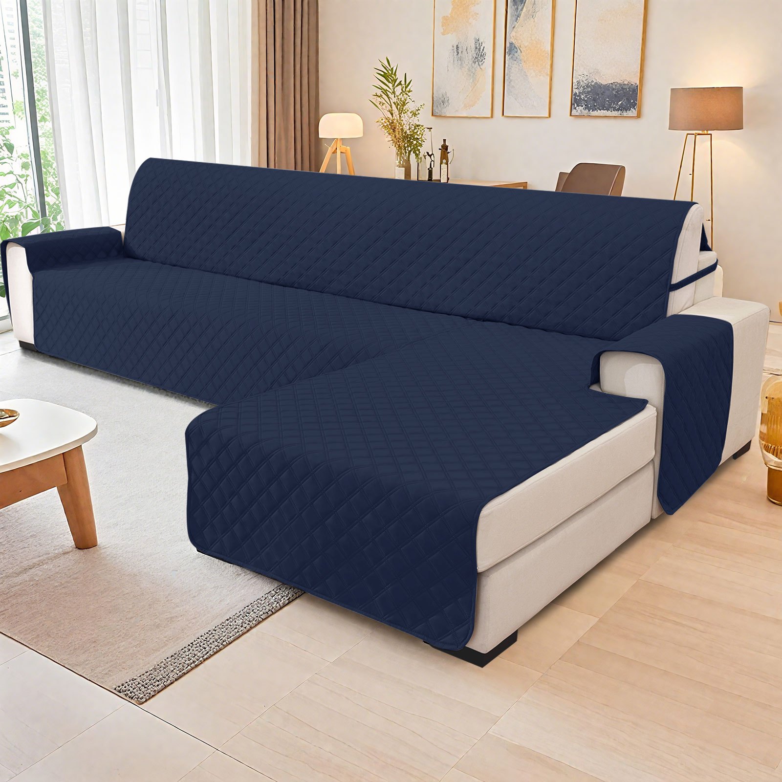 Ystyle Solid-color Double-line Checkered Sofa Cover - Easy And Elegant, Pet-scratch Resistant, Suitable For L-shaped Sofa Combinations Room, Perfect For With A Non-slip Design