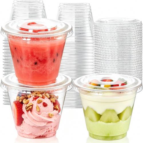 90pcs (45 Cups And 45 Lids) Clear Plastic Cups with Lids, Stackable Sturdy Food Containers, Versatile for Dessert, Cake, Soup, Fruit, Ice Cream And Yogurt, Home Use, Parties, Wedding Receptions, Festives And Special Occasion Celebrations
