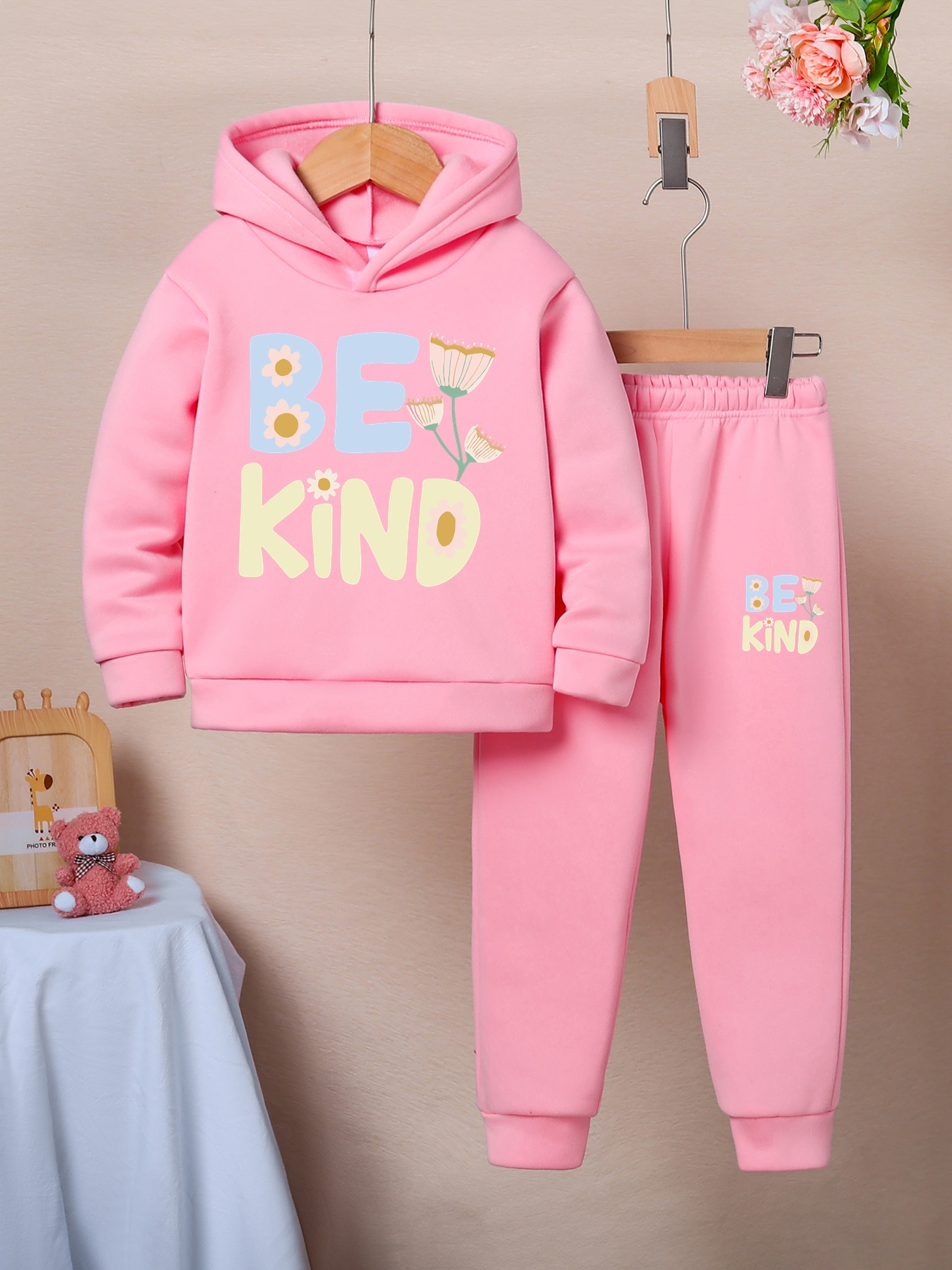 Girls' Jogging Suit Letter Print Hoodie Pants Casual Fashion