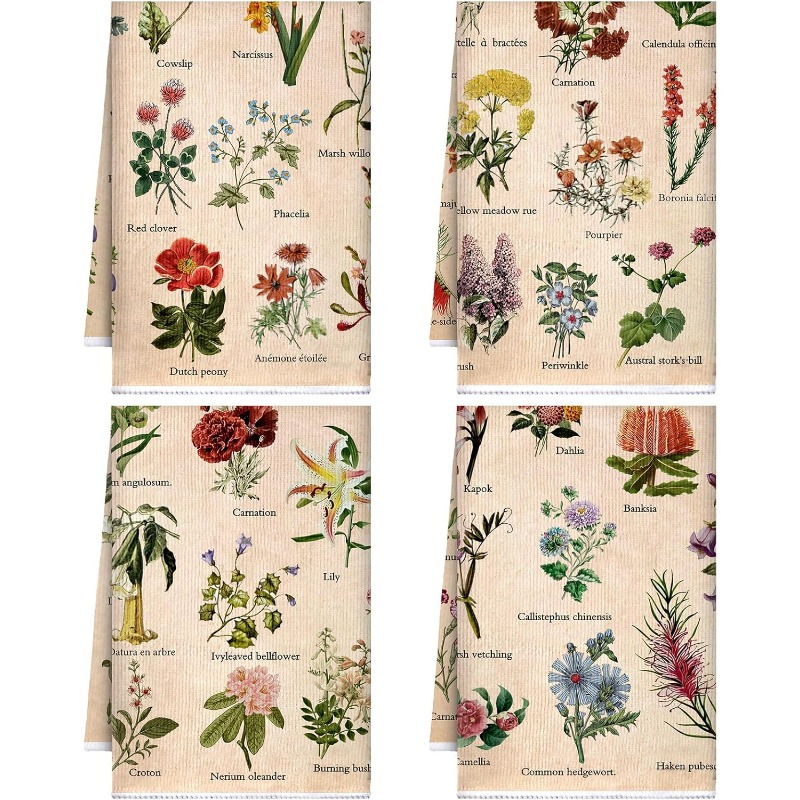 

4pcs 18x26 Inch Vintage Floral Kitchen Towels, Absorbent Polyester Dish Cloths, Decorative Tea Towels For Cooking And Bathroom, Machine Washable, Soft And , Ideal Housewarming Gift, , Square Shape