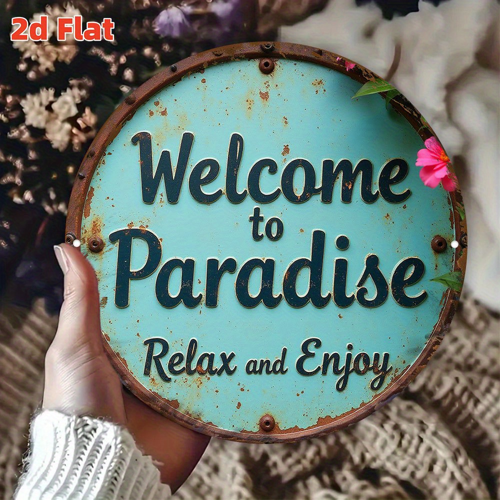 2d flat suitable for   gift 2d flat print 1pc   wooden wall decoration retro turquoise wooden decoration round indoor and outdoor hanging sign suitable for poolside garden courtyard