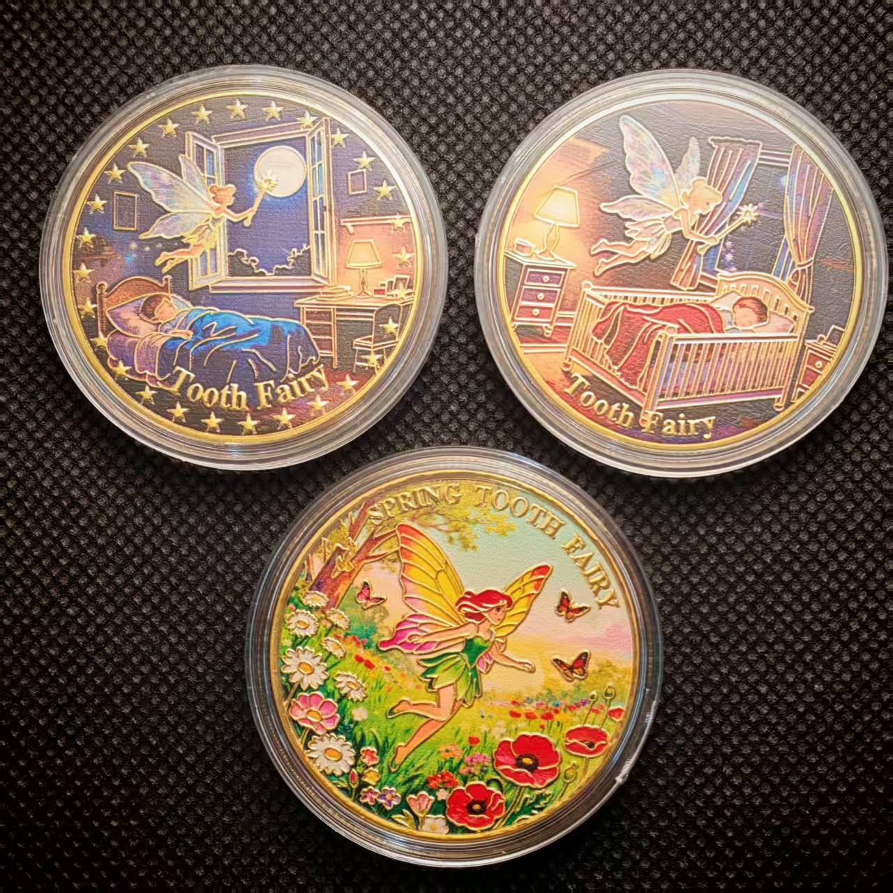 Image of 3pcs Tooth Fairy Plated Commemorative Coin Tooth Plated Coin Cute Tooth Fairy Collection Coin Gift