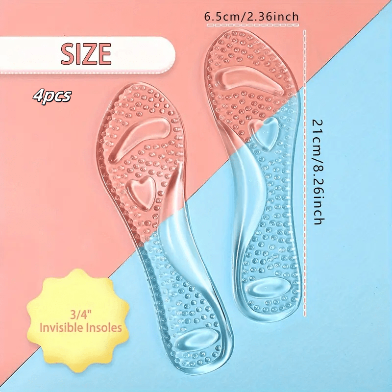 E-shop 4 Stück Gel Einlegesohlen für Damen High Heels, Weiche Gummi Einlegesohle Transparent Anti-Rutsch Stoßdämpfung, Ergonomisches Design für High