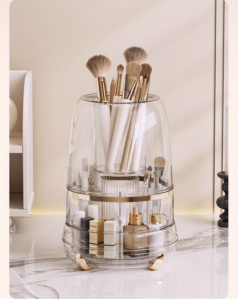 premium rotating makeup carousel   cosmetic organizer with sealed cover precision compartments for brushes lipsticks brow pencils luxe vanity centerpiece Product details 5
