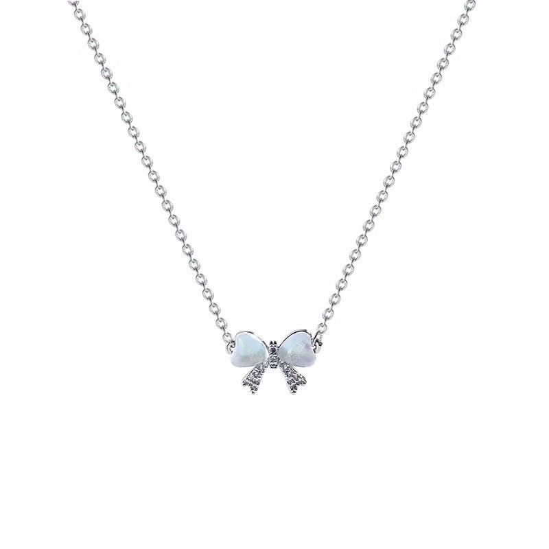 Women's Light Luxury Opal Bowknot Necklace, Elegant Stainless Steel