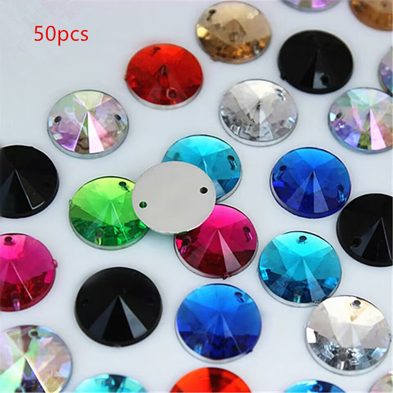 

50pcs 1cm/0.39inch Flat Back Double Hole Acrylic Rhinestones, Diy Wedding Dresses, Dresses, Bags, Hand Decorations, And Handicrafts