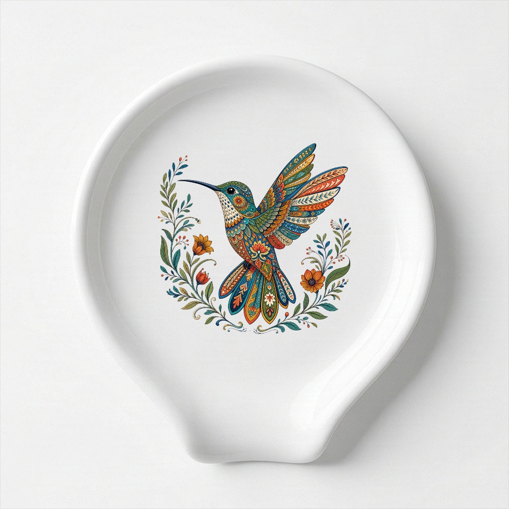 TEMU -cuillère en céramique - Porte-ustensiles d'oiseau floral bohème, coloré, convient aux amoureux des oiseaux et aux cuisiniers à domicile, plat