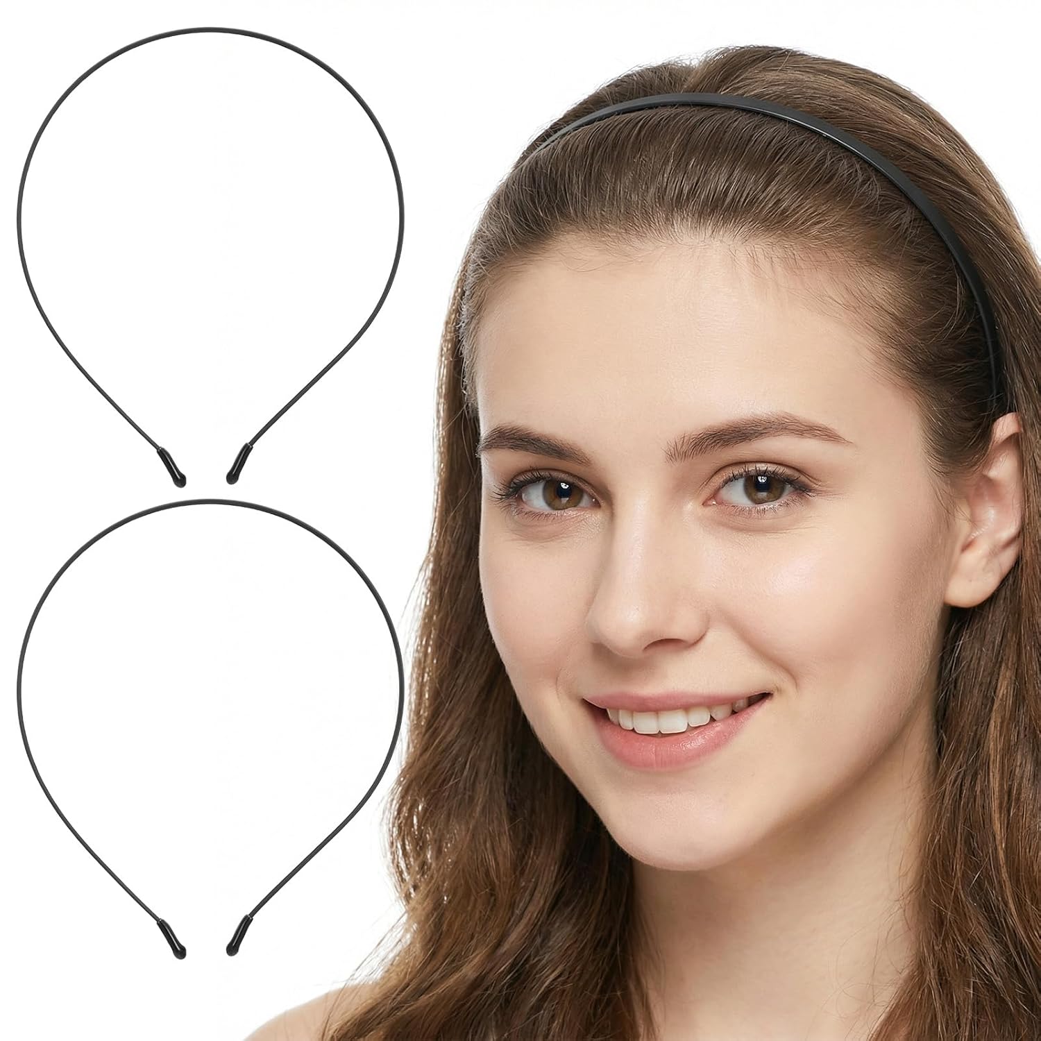 2 stk. metall-stirnbänder, metall-haarband für herren, schwarze stirnbänder für damen, dünnes stirnband für jede frisur, schwarzer draht für herren, kopfschmuck, kopfbedeckung, haar-accessoires