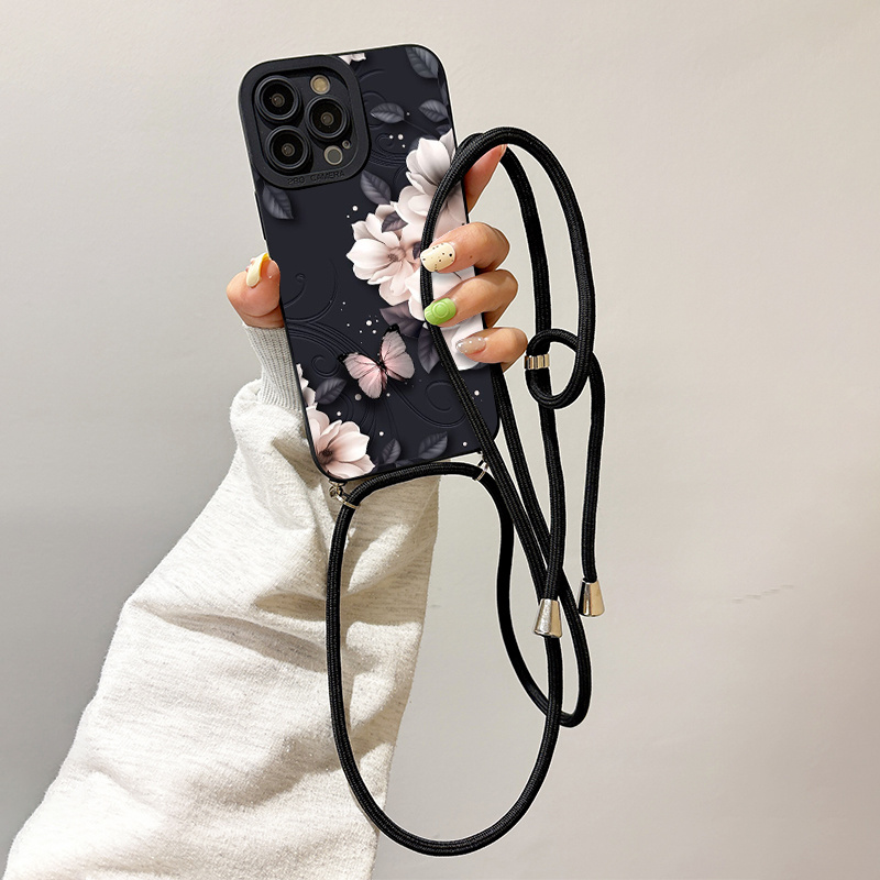 TEMU Phone Case - Complete Protective Phone Case Floral Lanyard Design, Compatible With For Iphone 16, 15, 14, 13, 12, 11 Pro Max, Xs, Xr, 7, 8, Se2,