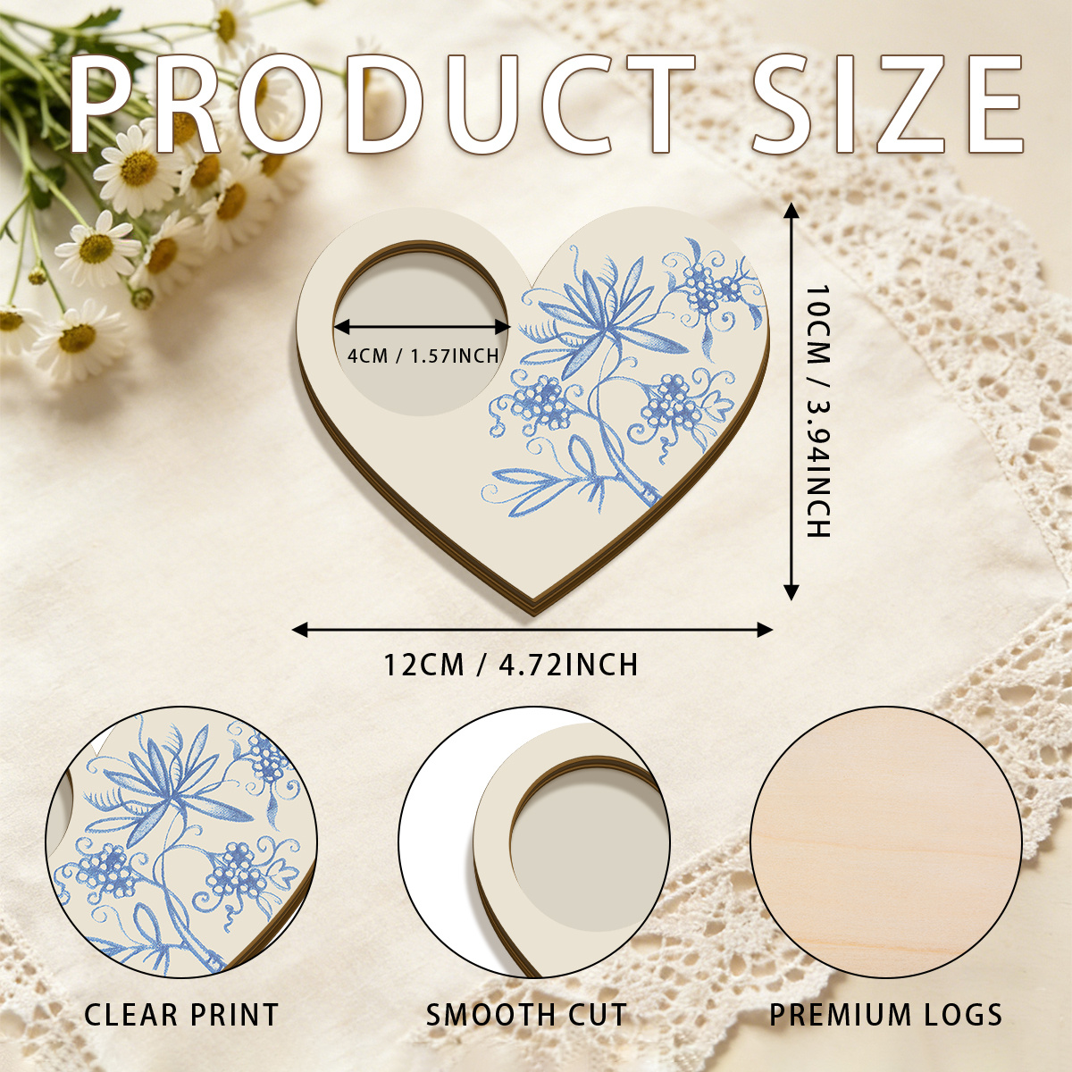 TEMU 3 Portavelas de madera de con diseño romántico de estampado floral y , un regalo para de la . Artesanía en madera natural, ideal para decoración