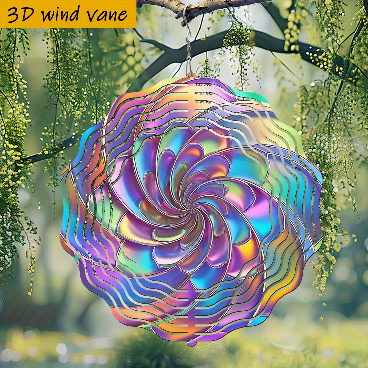 TEMU 3d 1pc "colorful Vortex Pattern Resembling Blooming." "25.5cm/10in*25.5cm/10in With Rotating Hook, Wind Turn" Multifunctional Indoor And Outdoor