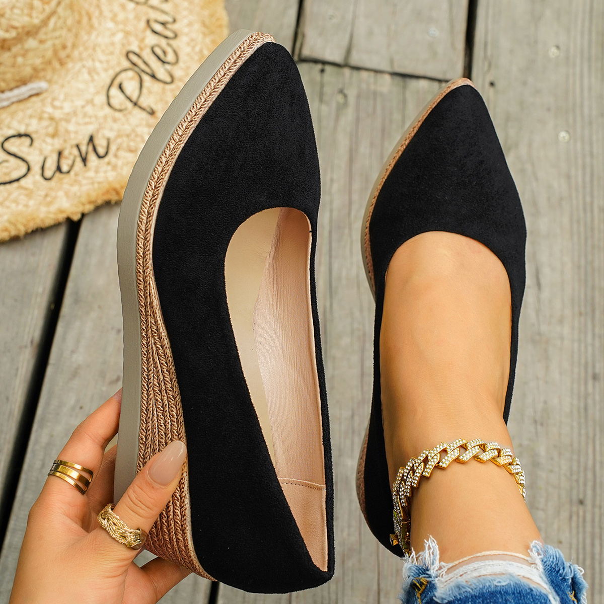 item picture womens loafers summer pointed toe thick sole wedge shallow mouth single shoes office   long standing comfortable all match work shoes women shoes