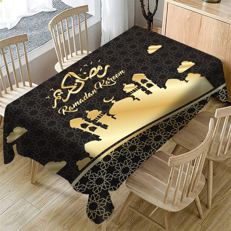 

Eid Celebration Tablecloth - Washable, Rectangular Polyester Cover For Ramadan & Holiday Parties, Dining Decor