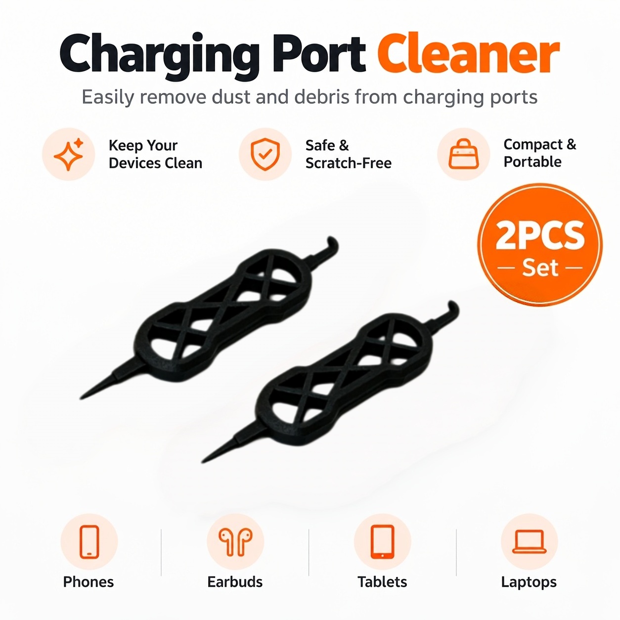 TEMU Charging Port Cleaner 2pcs Set Mobile Headphone Box Computer Interface Dust Cleaning Tool| Headphone Box Cleaning| Usb Interface Cleaning| Dust