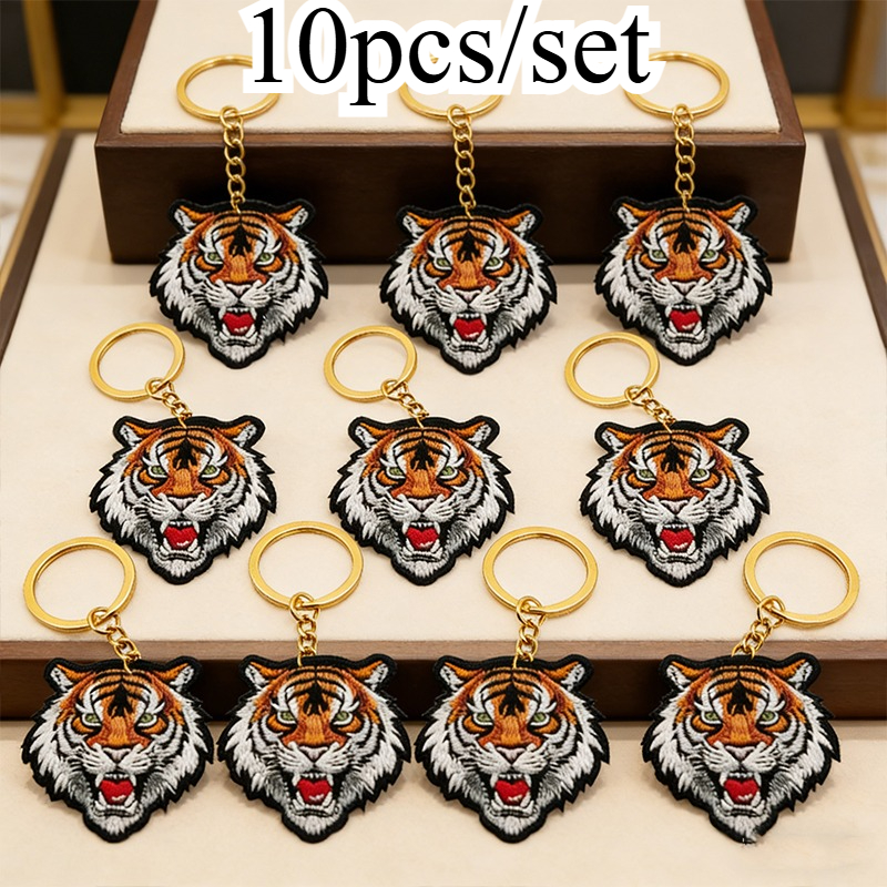 TEMU 2d Flat Acrylic 10pcs Set Of Cool Tiger Keychains, Unique And Overbearing Tiger-shaped Keychains. Hung On Shoulder Bags, As Holiday, Birthday,