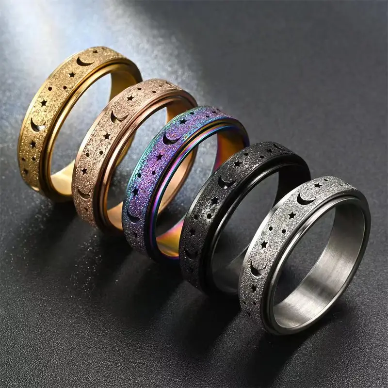 stainless steel rotating rings for women hollow star and durable everyday jewelry or gift golden plated rotating rings durable ring Product details 0